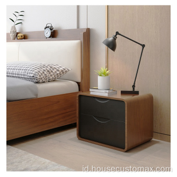 Lemari Samping Tempat Tidur Minimalis Walnut Kayu Solid Night Stand